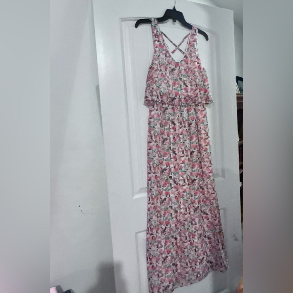 Lily Rose Multicolor Floral Crisscross Strap Maxi Dress